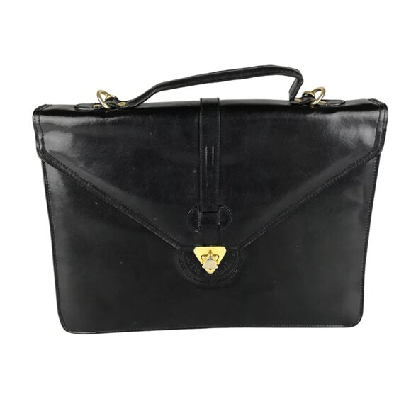 Moda Italiana Unisex Black Leather Inner Dividers Detachable Strap Shoulder Bag - Picture 7 of 10